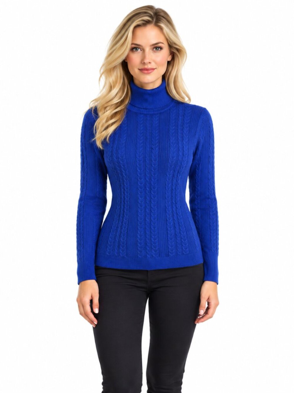 Talbots Women’s Blue Cable Knit Turtleneck Sweater Size S/P Petite Thick Cotton